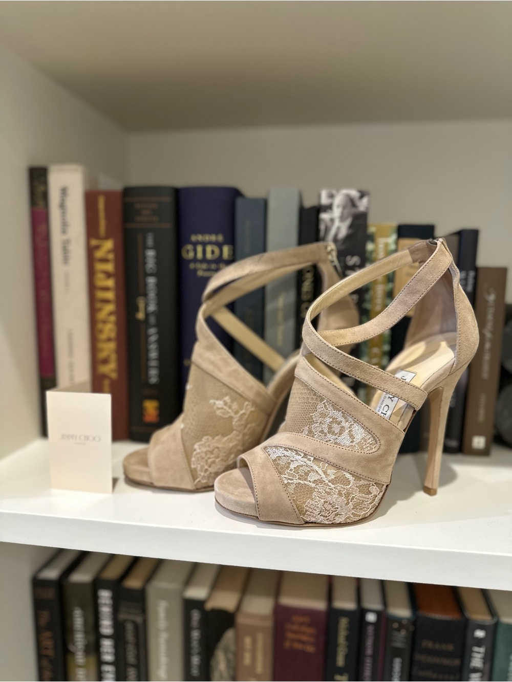 Jimmy Choo Nude Lace Strap Stiletto Sandals